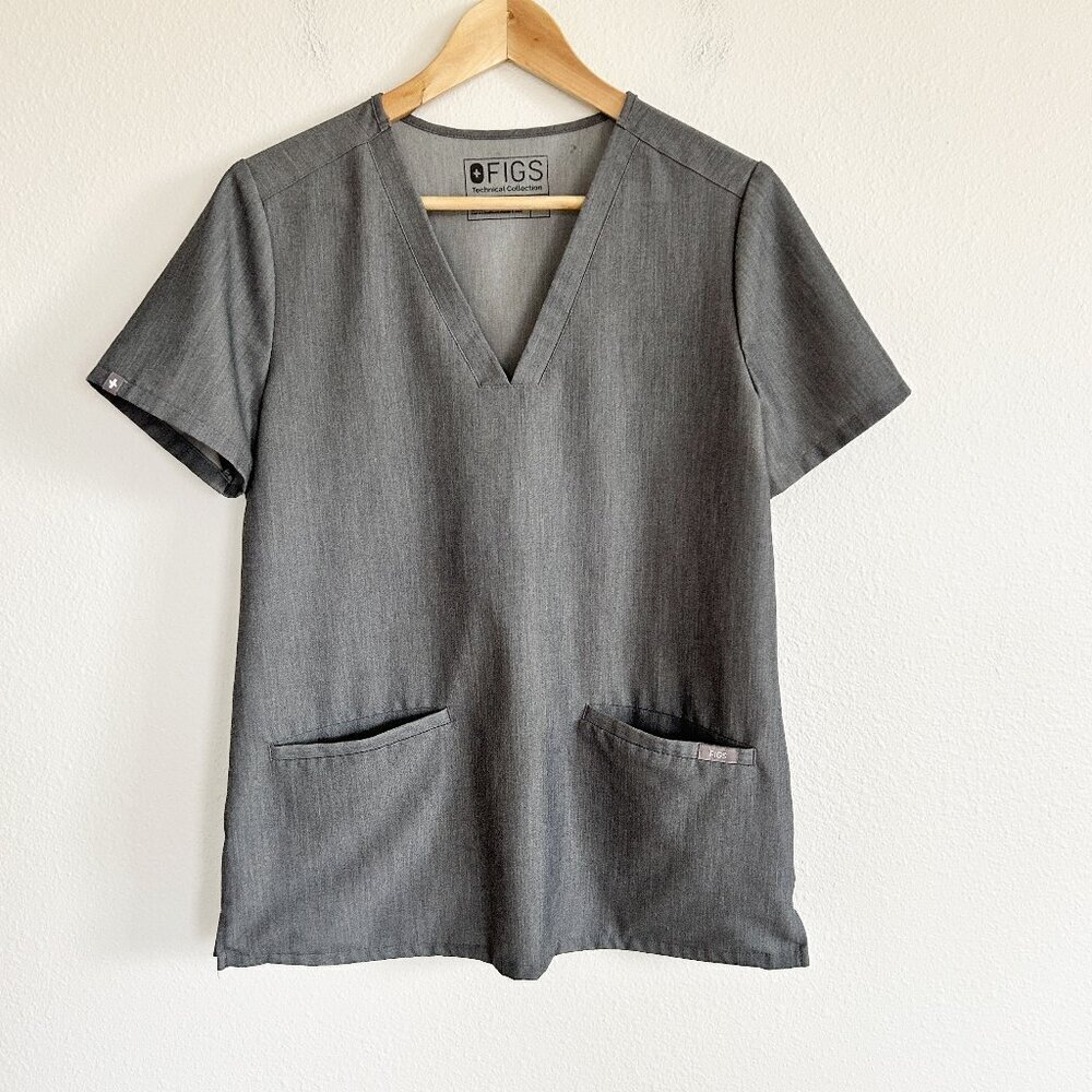 Figs Scrub Top Gray Casma V-Neck Short Sleeve Technical Collection